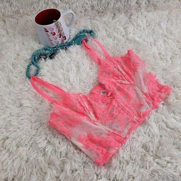 Victoria's Secret SMALL  Pink Lace Boho applique Bralette Dream Angels Bra - Picture 1 of 6